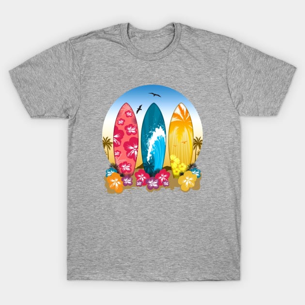 Surfboard Beach T-Shirt by adamzworld